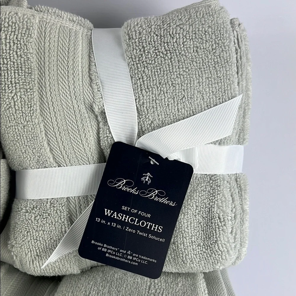 Brooks Brothers Bath Towel Set Gray Plush Premium Cotton Zero Twist Set of 8 NEW